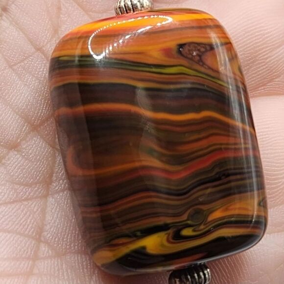 Polished Agate Pendant Necklace Corded Swirl 24" - Picture 4 of 10